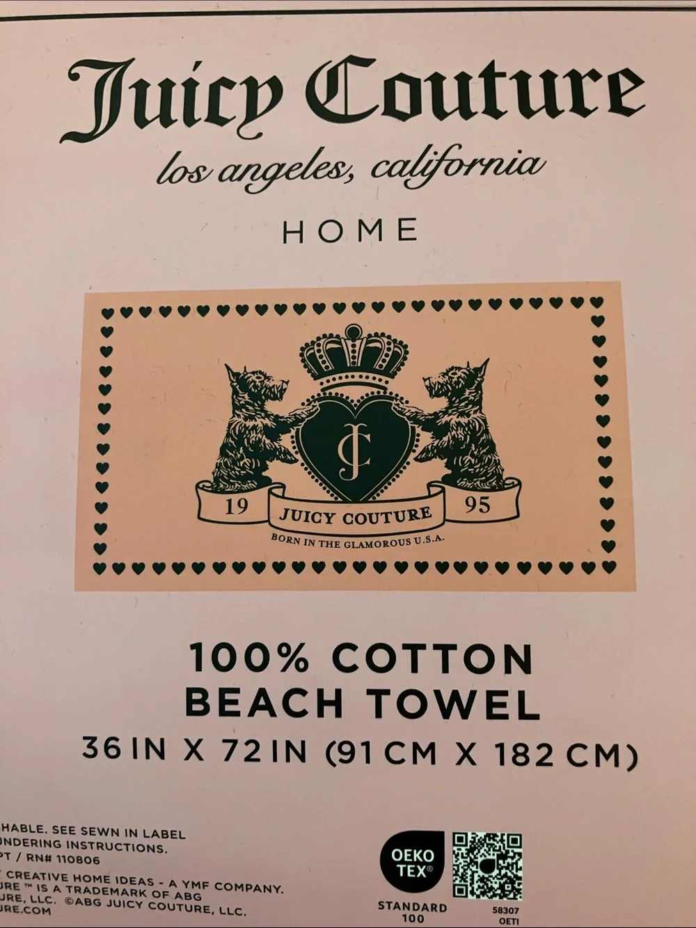 🎀Juicy Couture beach towel Scottie dogs classic Juicy crest 6 ft long NWT